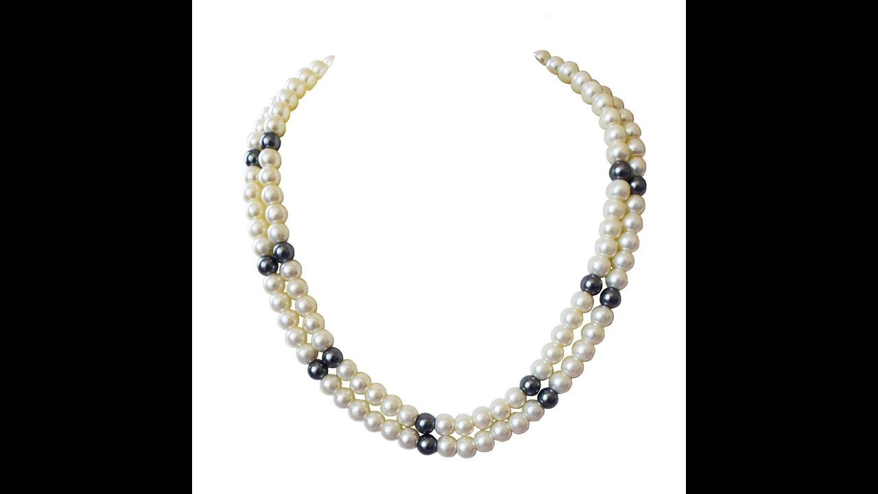 This 2 Line White & Grey Shell Pearl Necklace for Women is a Showstopper  (PS578 NU)