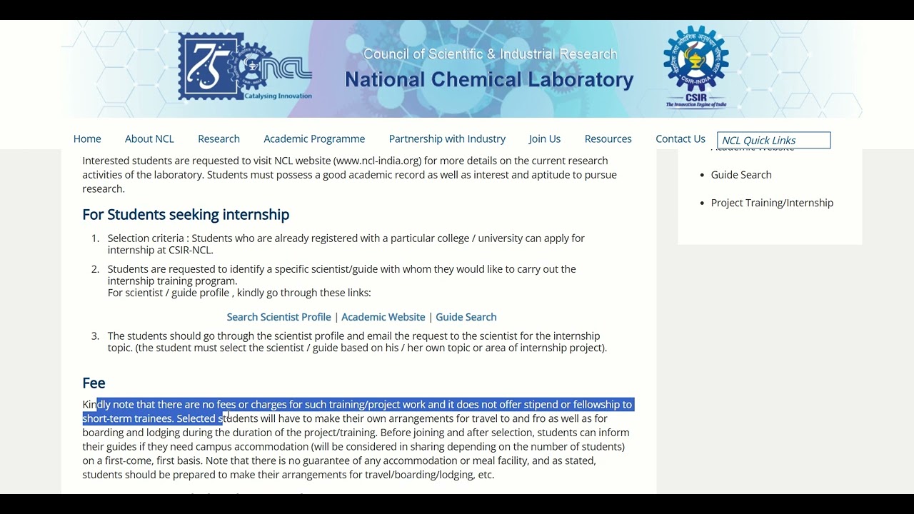 NCL- CSIR Pune Summer Internship 2025, NO Fee