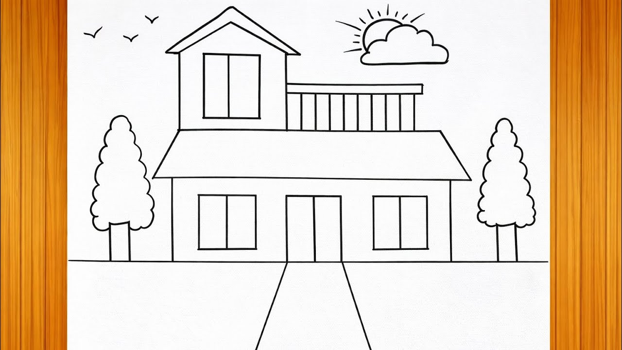 Simple House Scenery Drawing | Easy Landscape Sketch Step by Step