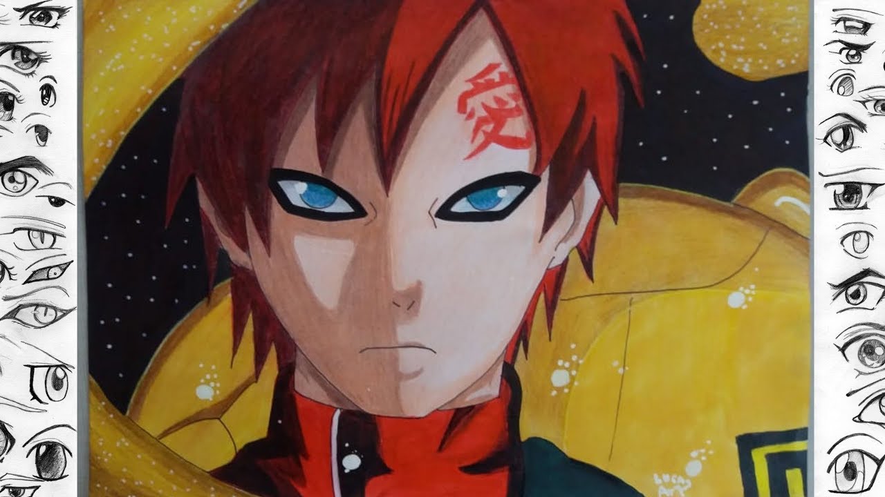 desenho de anime fácil, Como desenhar a metade do rosto de Gaara fácil