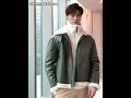 Denny&Dora Men's Shearling Jacket Dark Green Shearling Jacket Cropped Short Sheepskin Coat For Men