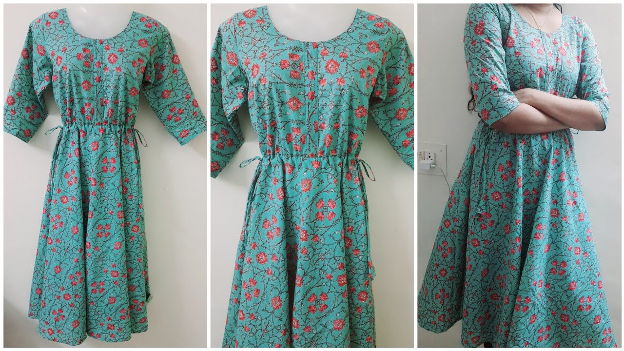 DIY Side Tie Kurti Cutting and Stitching / Umbrella Kurti Cutting and