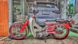 Relocate ugly turn signals, sissy bar and raked front end on Honda c90 old-school 