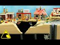 Lego city falls into abandoned mine  tsunami dam breach experiment  wave machine vs beach resort