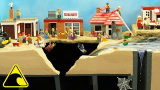 Lego City Falls into Abandoned Mine  Tsunami Dam Breach Experiment  Wave Machine vs Beach Resort