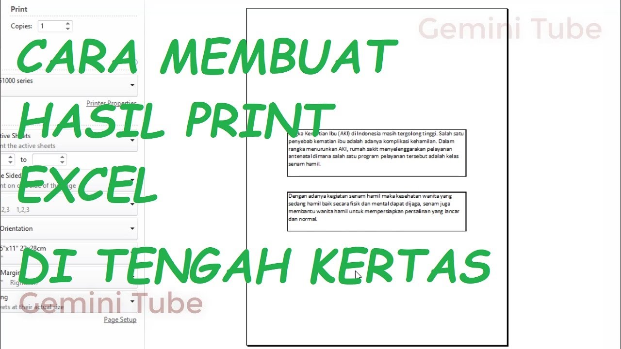 Cara Membuat Hasil Print Out Excel Berada Di Tengah Youtube