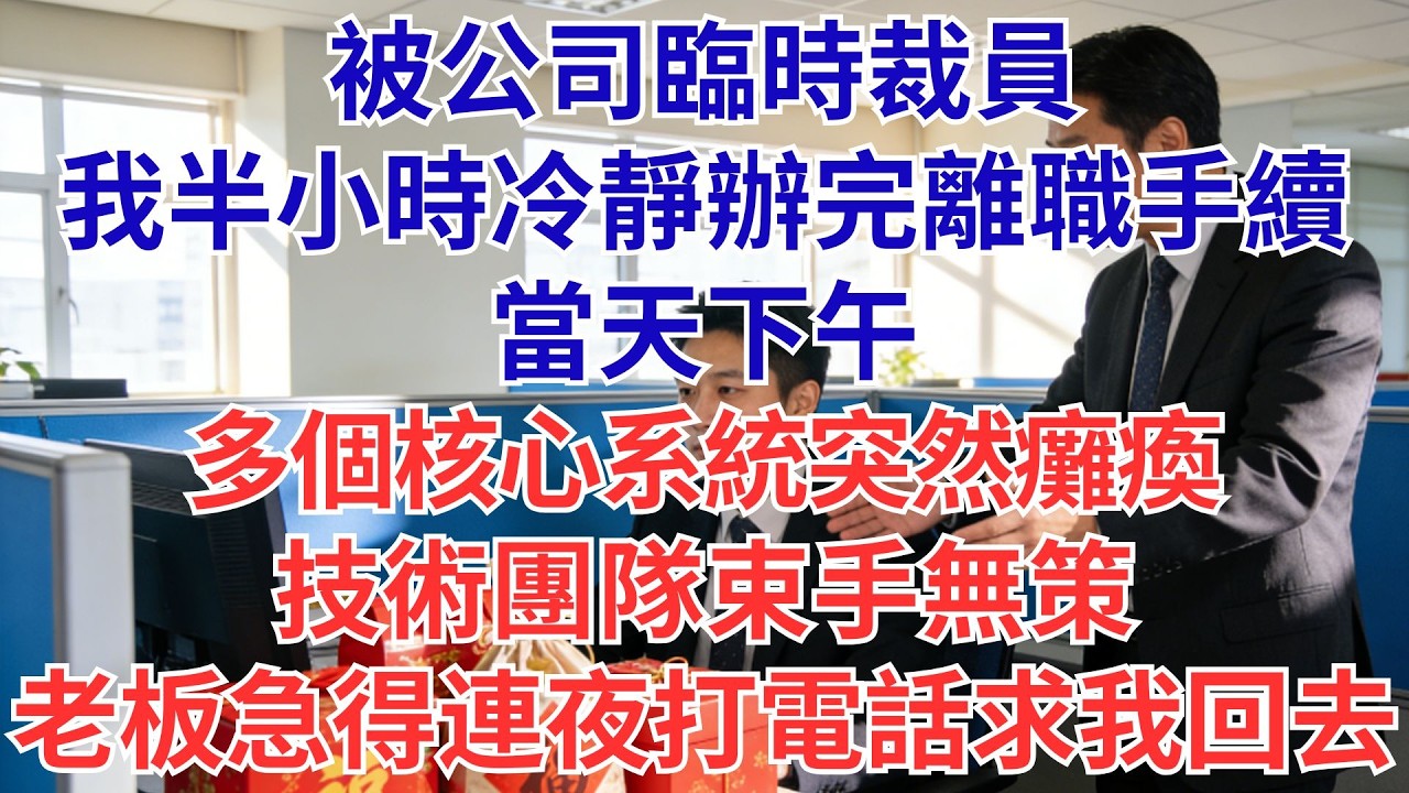 突遭資遣！我半小時辦完離職，當天下午公司核心系統集體崩潰…技術團隊全傻眼，老闆緊急找我救火！#為人處世#生活經驗#職場#爽文