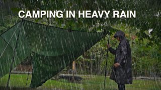 【CAMPING in HEAVY RAIN】 Tarp,Storm,Relaxing Rain Sound,ASMR,not solo camping