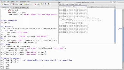 Programming in Tcl/Tk Lesson 16:GUI:Frame, Text, Scrollbar, Scale. (Arabic Version)