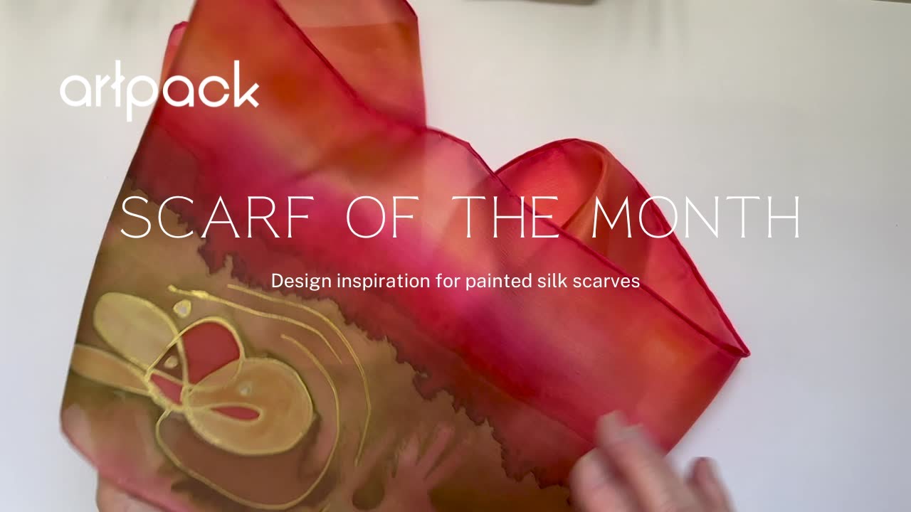 Scarf of the month, free hand waterlilies with a landscape background | Paint your own silk scarf.