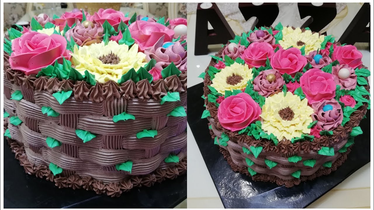 تزيين تورتة شيكولاتة بكل سهوله واحترافيه للمبتدئين  #تورتة علي شكل سبت ورد