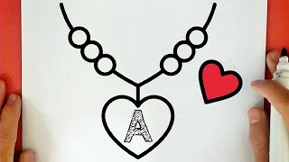 رسم // رسم عقد بالحرف ( A ) // رسم سهل خطوة بخطوة// Drawing of a letter ( A ) necklace