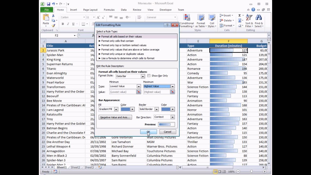 Microsoft Excel Conditional Formatting 2 of 3: Data Bars and Icon Sets ...