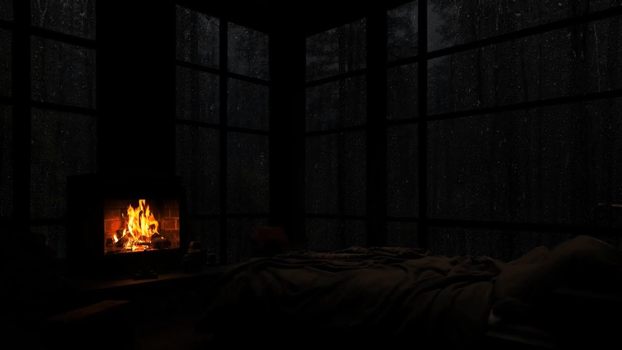 DEEPEST HEALING SLEEP(No Ads)💦Strong Rain - Thunderstorm Sounds😴Warm Fire | Relaxation & Calm Nights