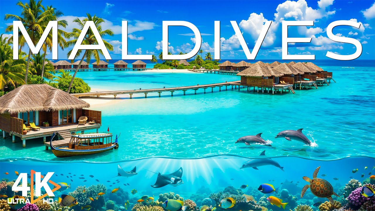 Мальдивы 4K ⛵ Потрясающие пляжи и кристально чистая вода. Вид сверху - ВИДЕО 4K UHD