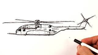 How to Draw a CH-53K King Stallion Military Helicopter