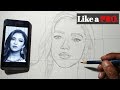 how  to draw a face using grid method easily from mobile .
