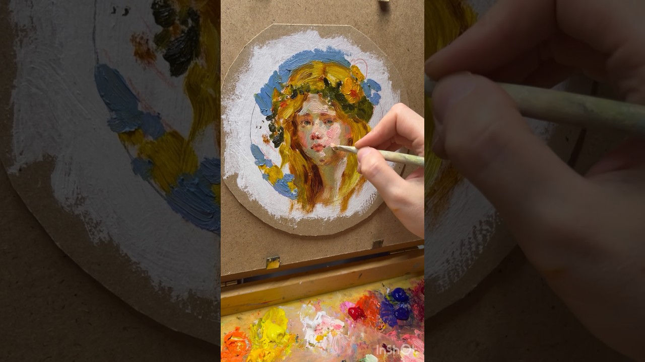 Милый ангел с цветочным венком маслом 