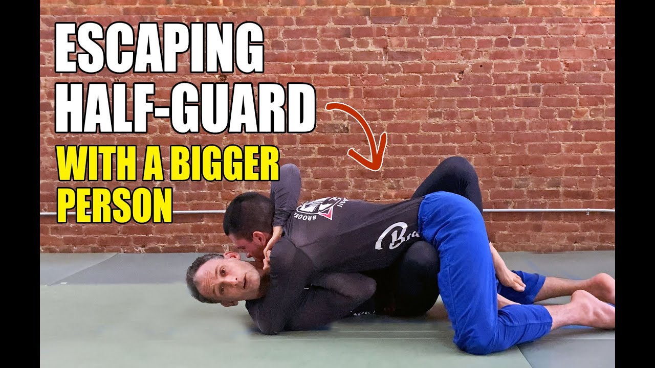 HalfGuard Escape (Into Triangle!) with a BIGGER Person (BJJ/JiuJitsu