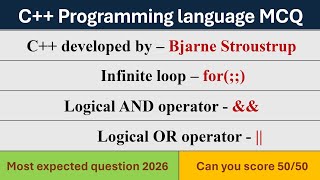C++ progrogramming language MCQ | 50 MCQ C++ LANGUAGE | Compitive Exam C++ language 