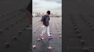 Setting up LED drones before a drone show