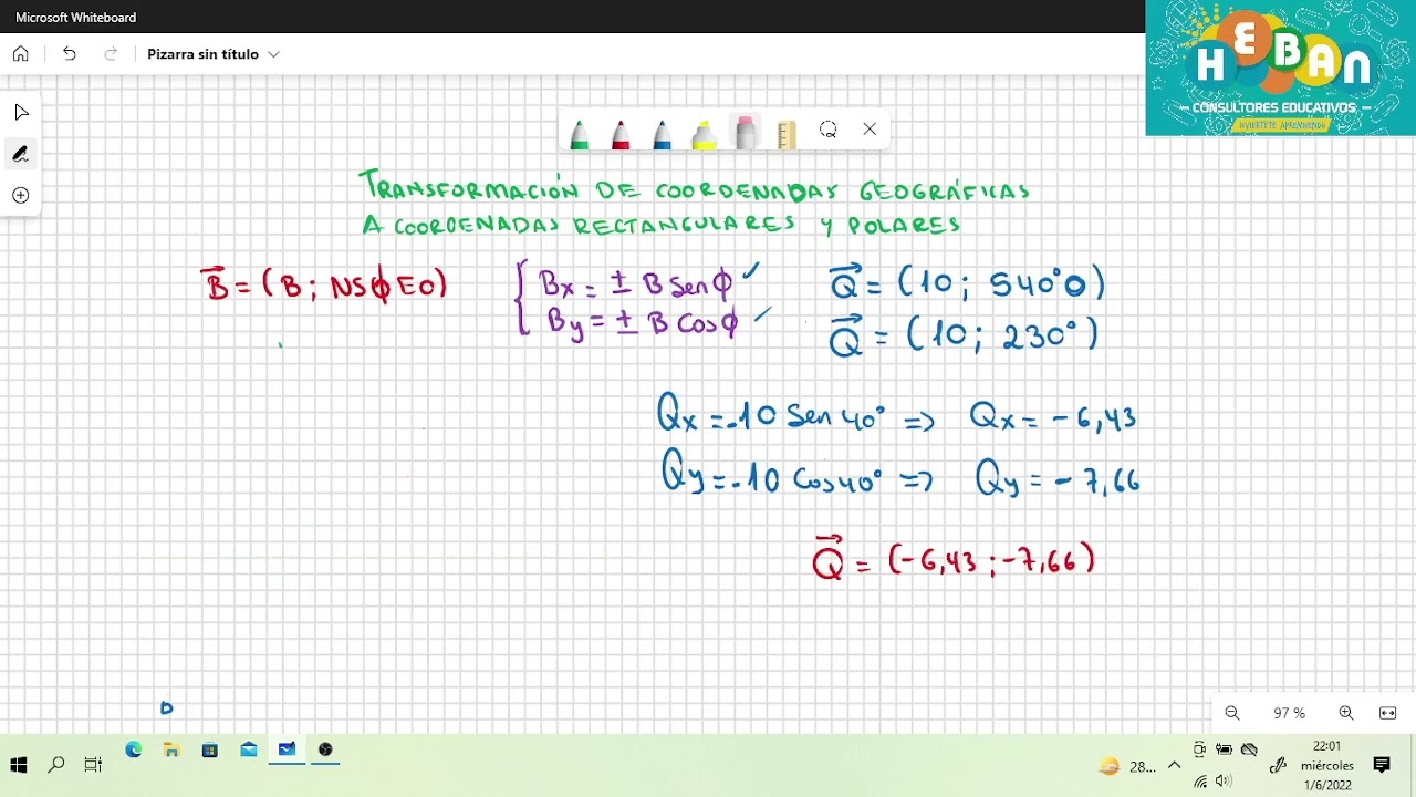 Tranformación de coordenadas geograficas a  coordenadas polares y rectangulares