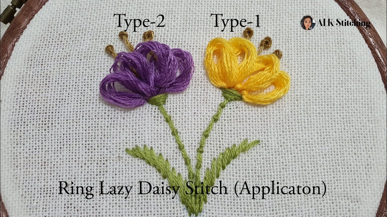 Ring lazy daisy stitch (application) cute flower embroidery YouTube