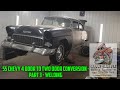 Tri five Chevy '55 Bel Air 4 door to 2 door conversion - Part 3 - Welding patch panels