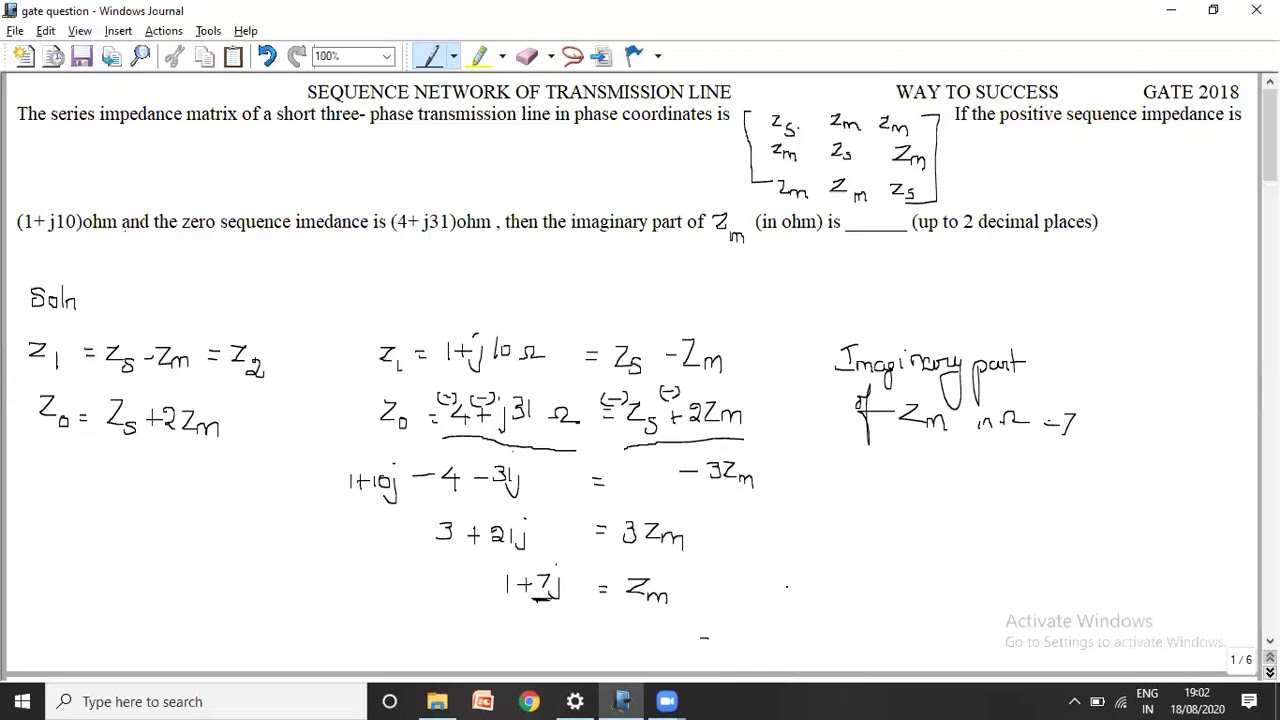 sequence network of transmission lineGATE 2018 EEE YouTube