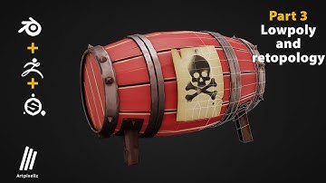 How to make Game ready explosive barrel in [Blender],[Substance painter],[Zbrush] P3 Retopology