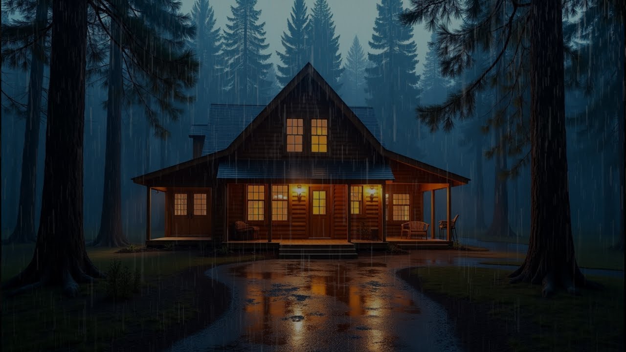 Rain on Cabin Roof in Forest⛈️🌳 Peaceful Thunderstorm & Rain Sounds for Sleep