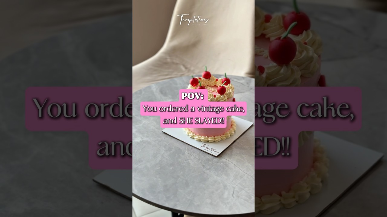 Vintage Pink Cake with Fondant Cherry & Heart | Custom Cake in Muscat, Oman 