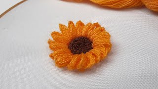 Woolen Embroidery Sunflower  How to embroider a Sunflower