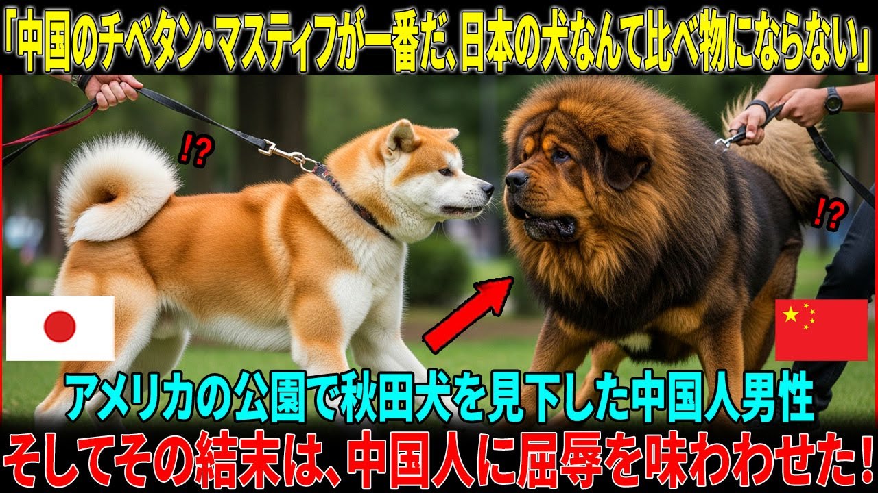 【海外の反応】アメリカの公園で日本の秋田犬を見下した結果、中国人男性が受けた屈辱的な結末。#海外の反応  #海外の話 #海外の感動話  #秋田犬