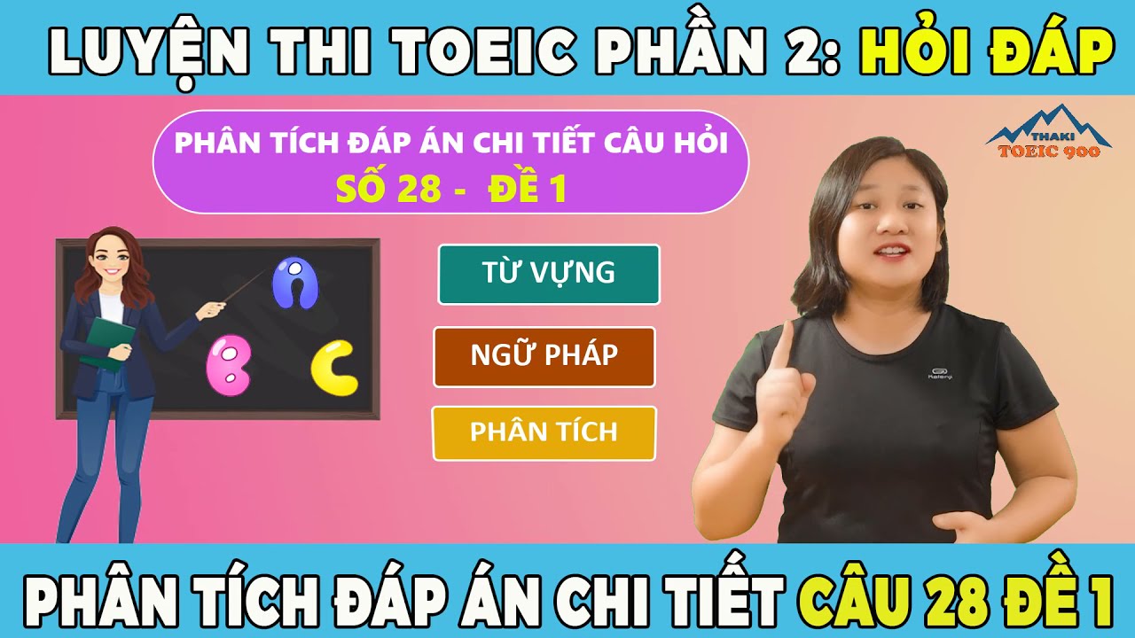 V2.23? Luyện thi toeic mỗi ngày - Toeic listening test 1 - part 2 - Thaki toeic 900 - Đáp án câu 28