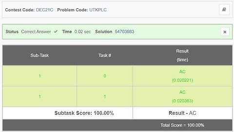 Utkarsh and Placement tests UTKPLC Solution Codechef #december_long_challenge