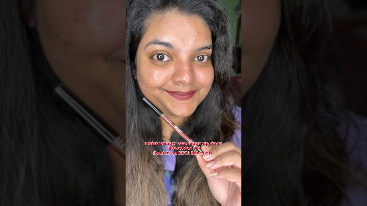 Swiss beauty bold matte lipliner - BURGUNDY, swatch on NC40 bareskin 