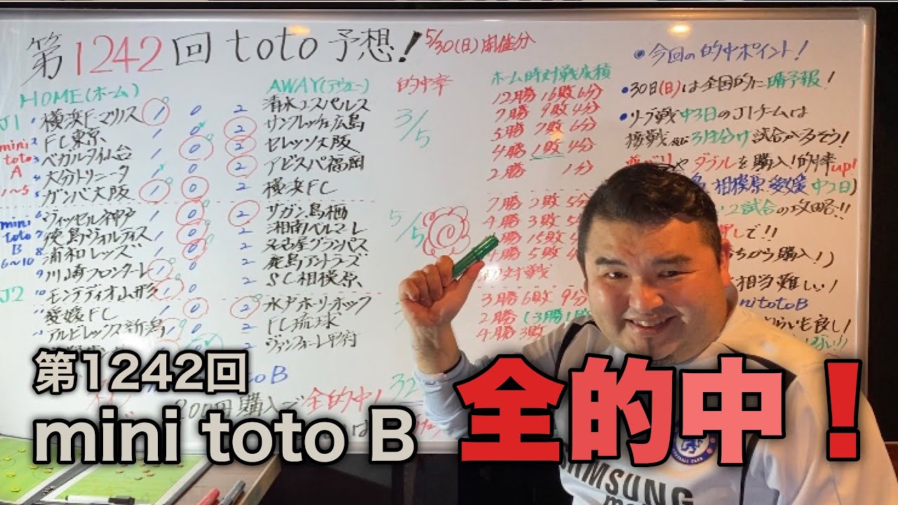 第1242回toto結果 Mini Toto B 2点購入 0円 で全的中 3290円ゲット Totoは10当たり3外れ 惜しい Youtube