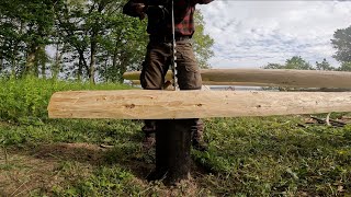 Log building(shelter) DOWELS FOR THE SILL LOGS (episode 7)