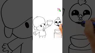 Pocoyo Drawing for kid with the chicken #art #coloring #drawing