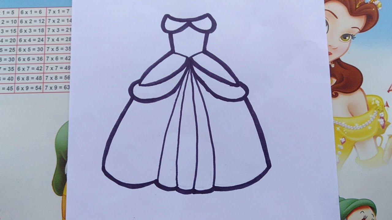 how to draw and color princess dress for kids - Cách vẽ váy công chúa đơn giản - youtube