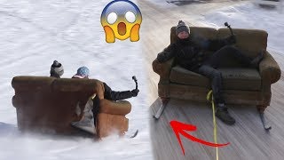 We put SKIS on a COUCH! **epic**