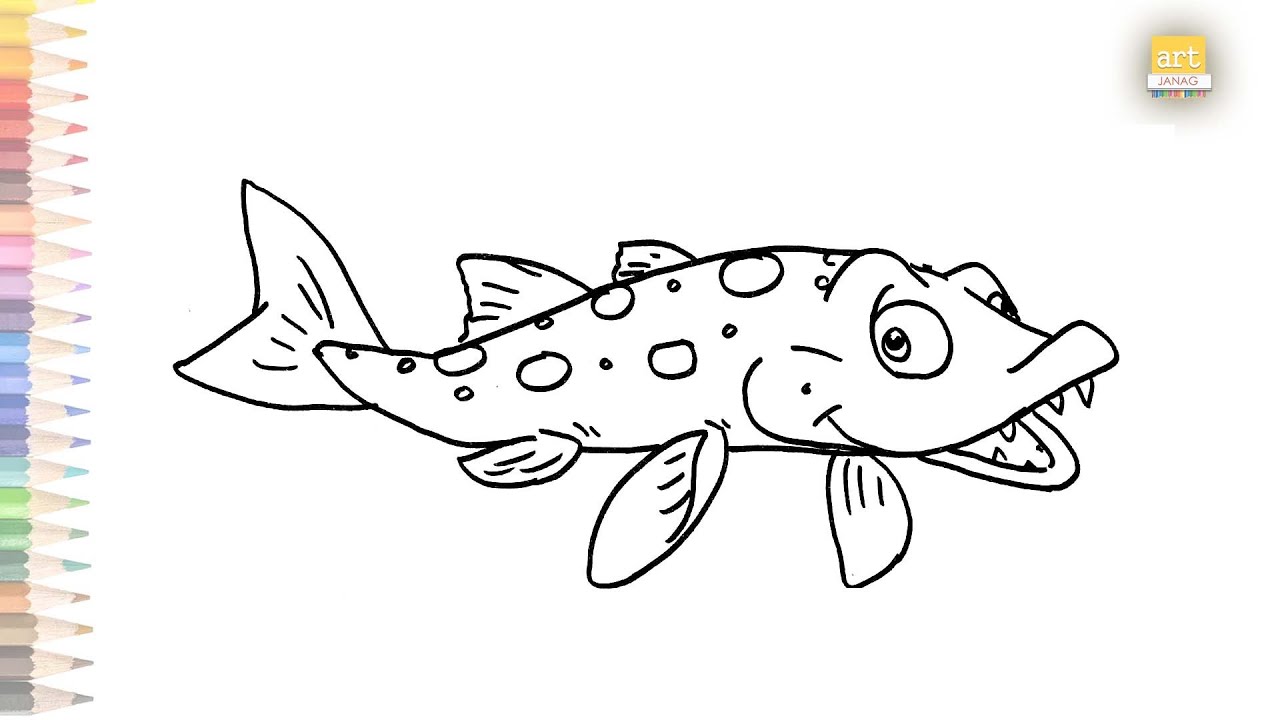 Dangerous fish outline drawing easy | How to draw A Fish step by step | Outline drawings | Art JanaG