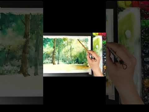 #shorts <strong>Endless</strong> Forest - ​Without Sketch ​Landscape Watercolor ​(color mixing view)  ​NAMIL ART