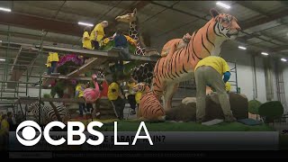 Rose Parade float decorations continue with rain in the forecast on New Year's Day