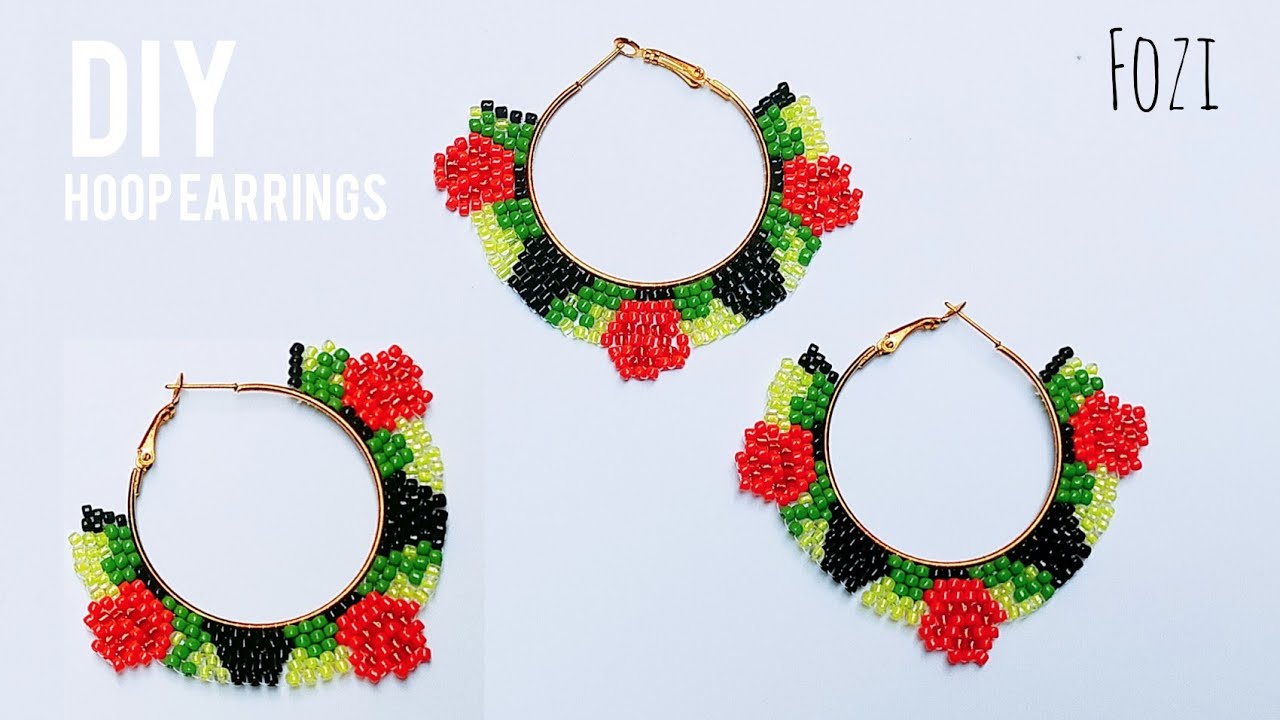 Rose Beaded Hoop Earrings Brick Stitch Tutorial YouTube