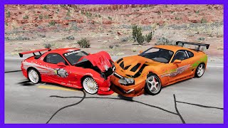 F&F Toyota Supra vs F&F Mazda RX-7 - CRASH COMPILATION | BeamNG drive