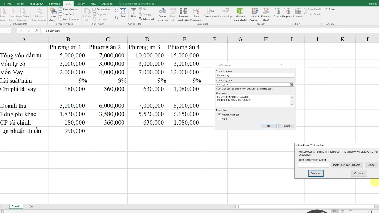 Ứng dụng công cụ Scenario Manager trong Excel