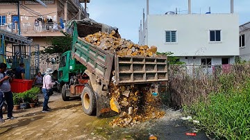 Start Excellent Project! Landfill Delete Flooded Area by Dozer D20P KOMATSU & 5Ton Truck Unloading