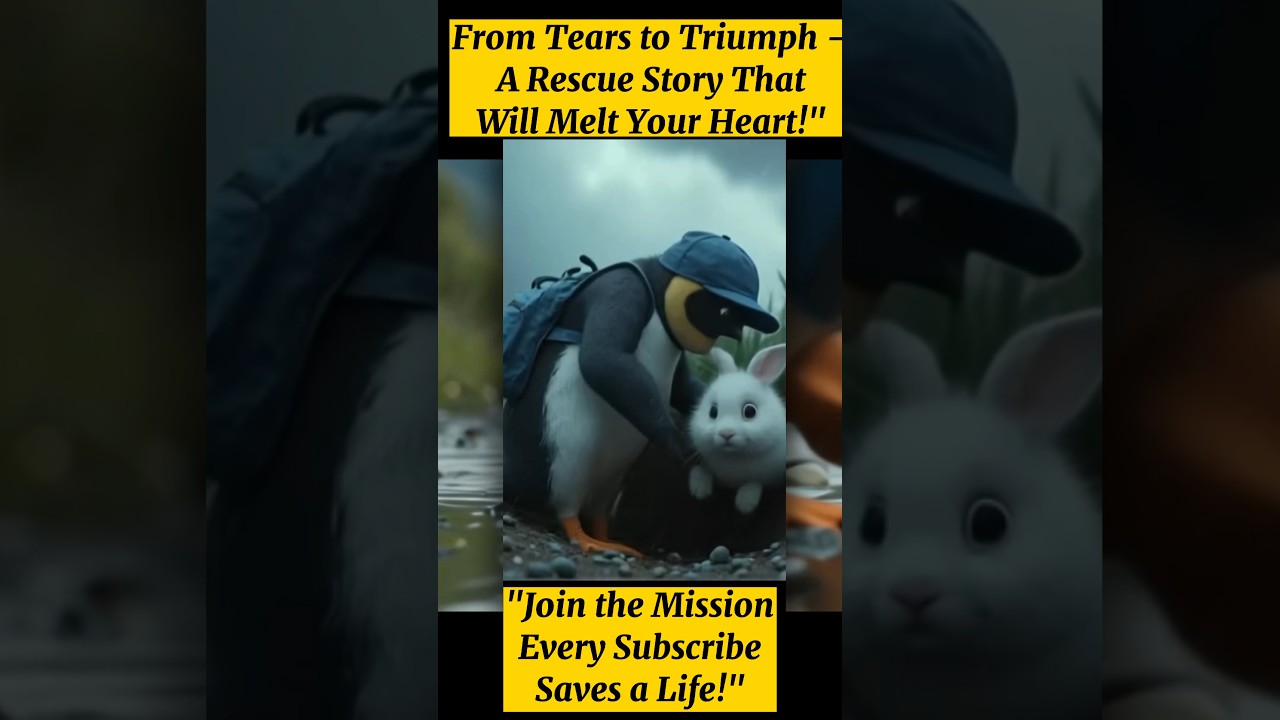 Hero penguin rescue a Rabbit from flood #shorts